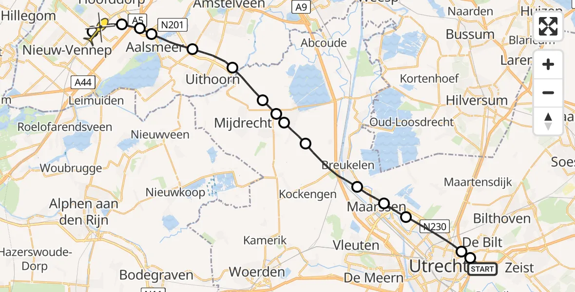 Routekaart van de vlucht: Lifeliner 3 naar Hoofddorp