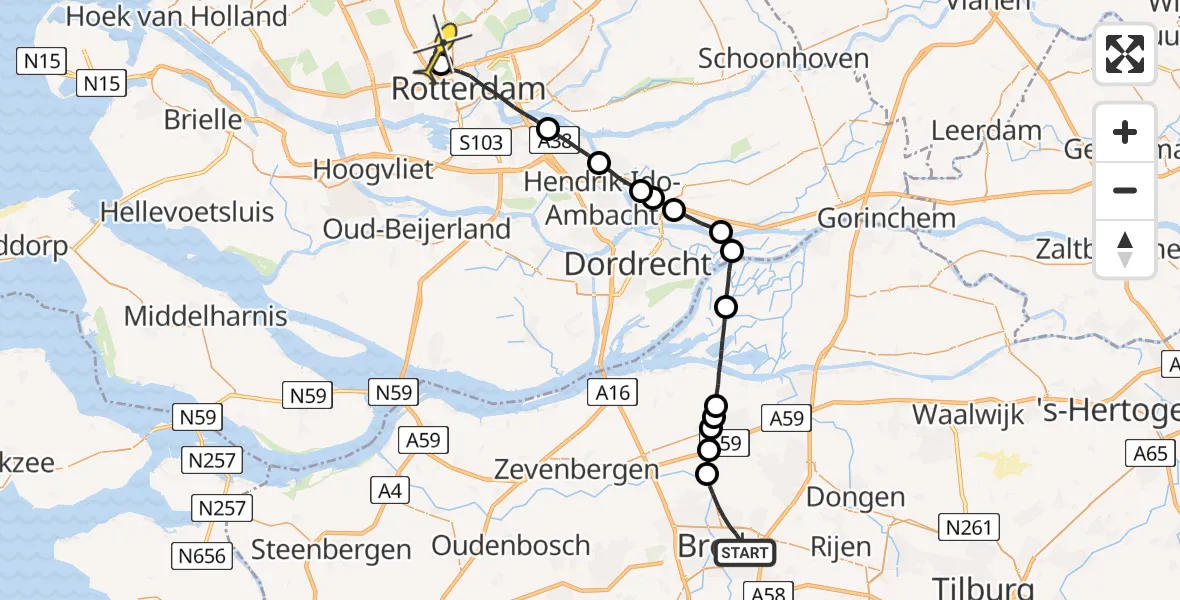 Routekaart van de vlucht: Lifeliner 2 naar Rotterdam The Hague Airport