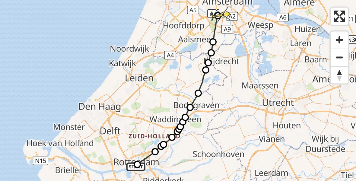 Routekaart van de vlucht: Lifeliner 1 naar VU Medisch Centrum Amsterdam