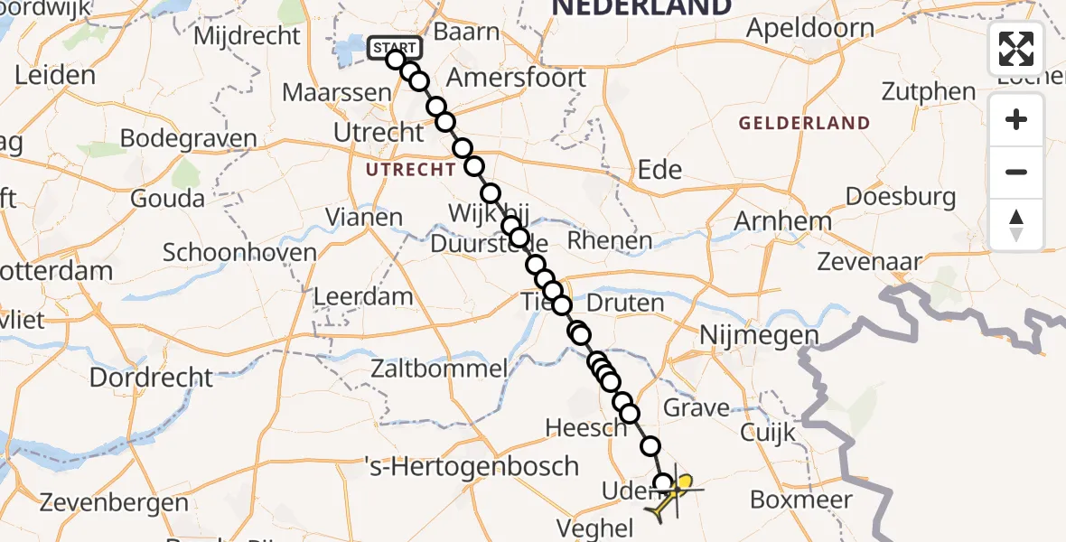 Routekaart van de vlucht: Lifeliner 3 naar Vliegbasis Volkel