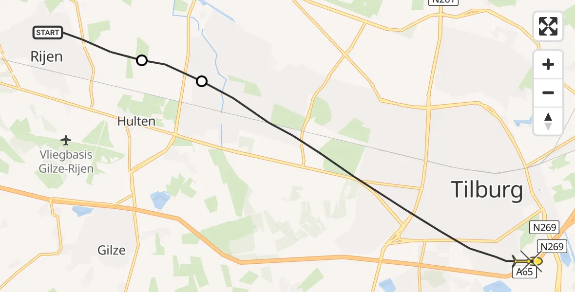 Routekaart van de vlucht: Lifeliner 2 naar Tilburg