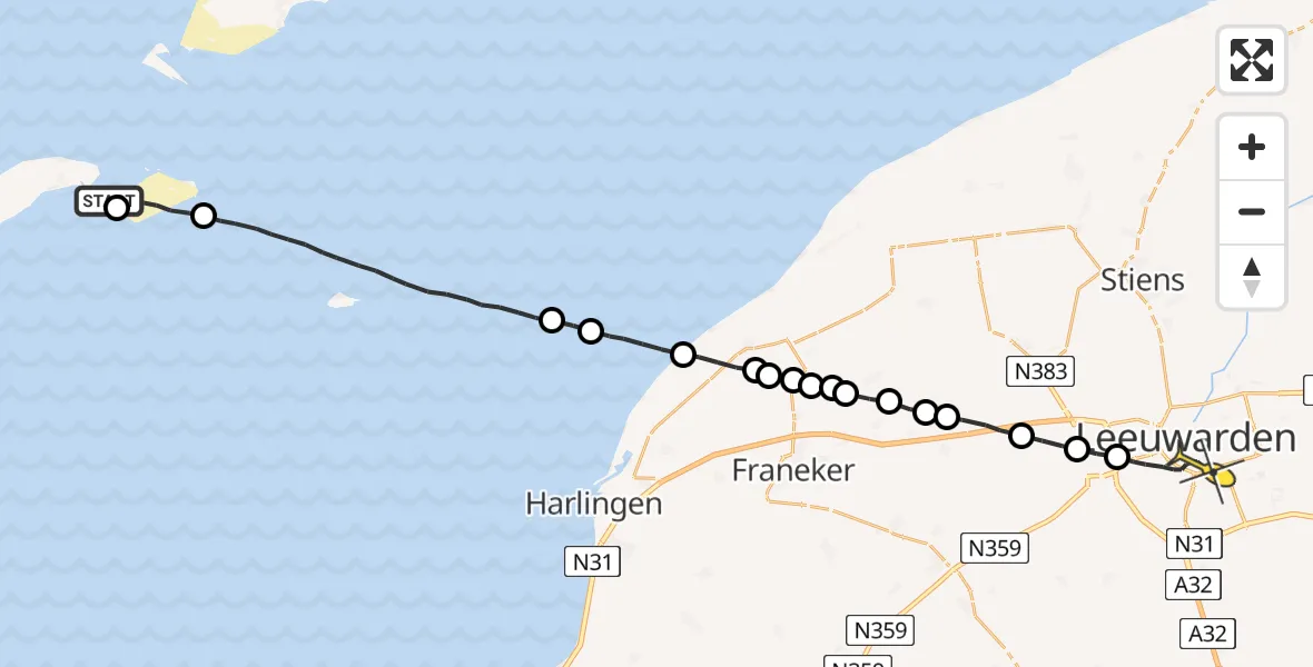 Routekaart van de vlucht: Lifeliner 4 naar Leeuwarden