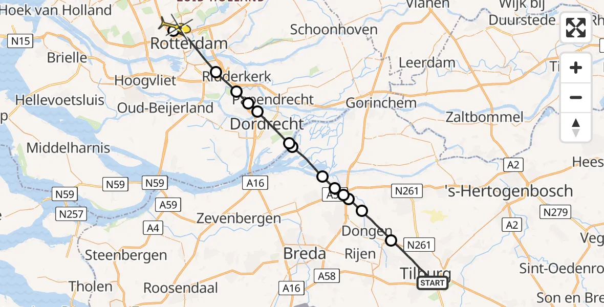 Routekaart van de vlucht: Lifeliner 2 naar Rotterdam The Hague Airport