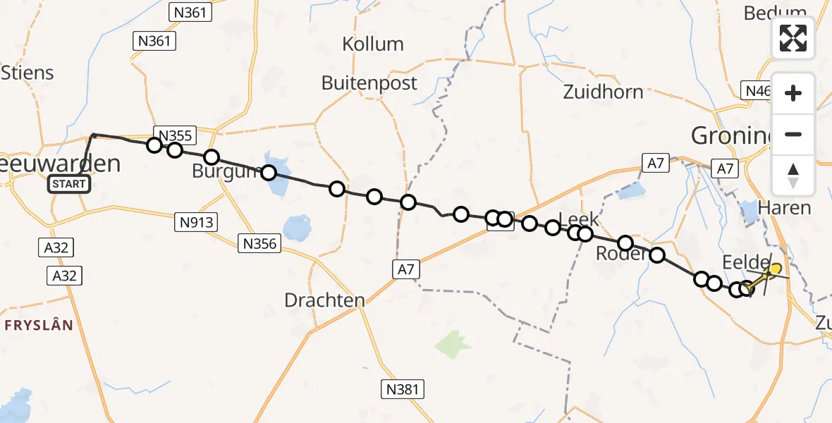 Routekaart van de vlucht: Lifeliner 4 naar Groningen Airport Eelde