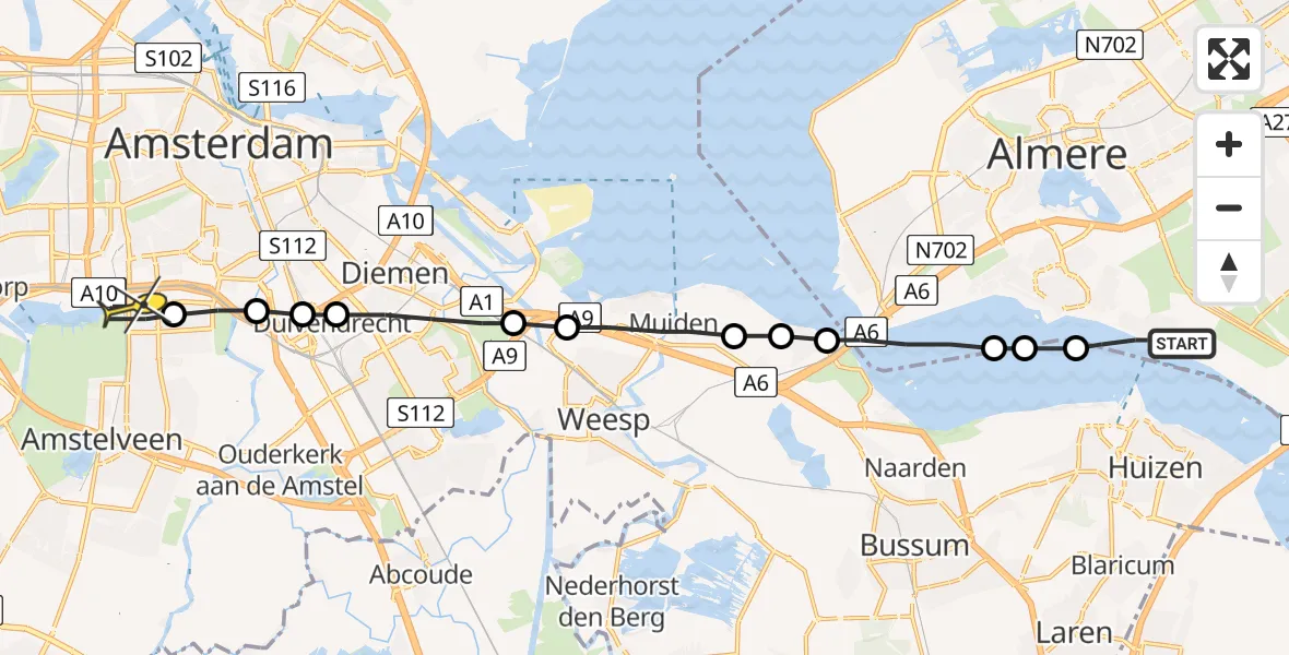 Routekaart van de vlucht: Lifeliner 1 naar VU Medisch Centrum Amsterdam