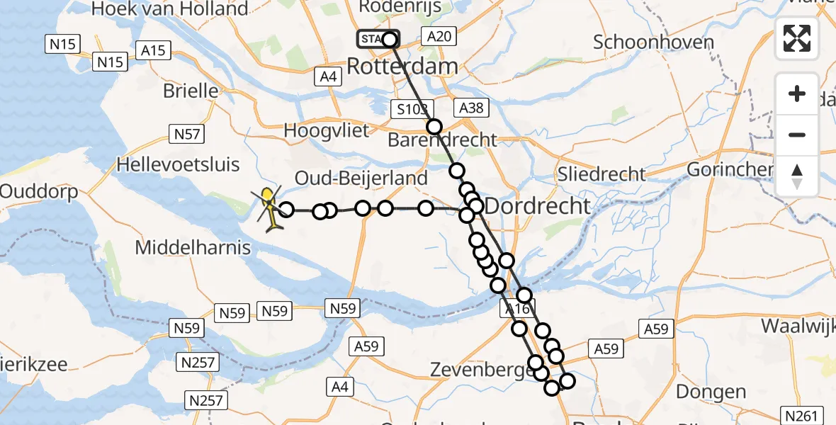 Routekaart van de vlucht: Lifeliner 2 naar Goudswaard