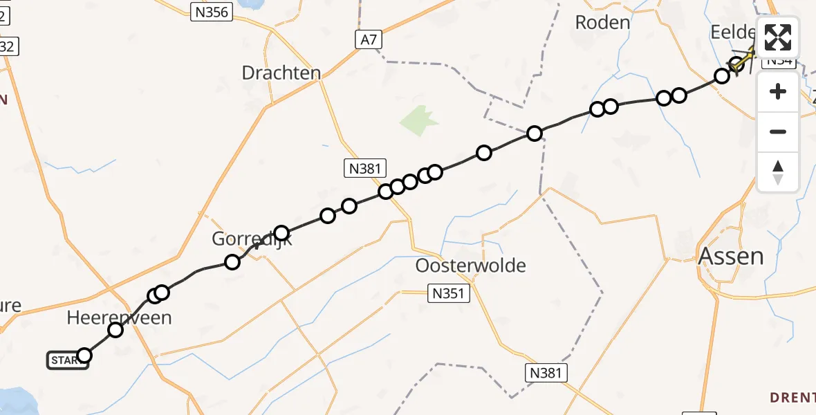 Routekaart van de vlucht: Traumaheli naar Groningen Airport Eelde