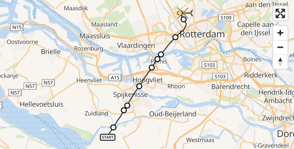 Routekaart van de vlucht: Lifeliner 2 naar Rotterdam The Hague Airport