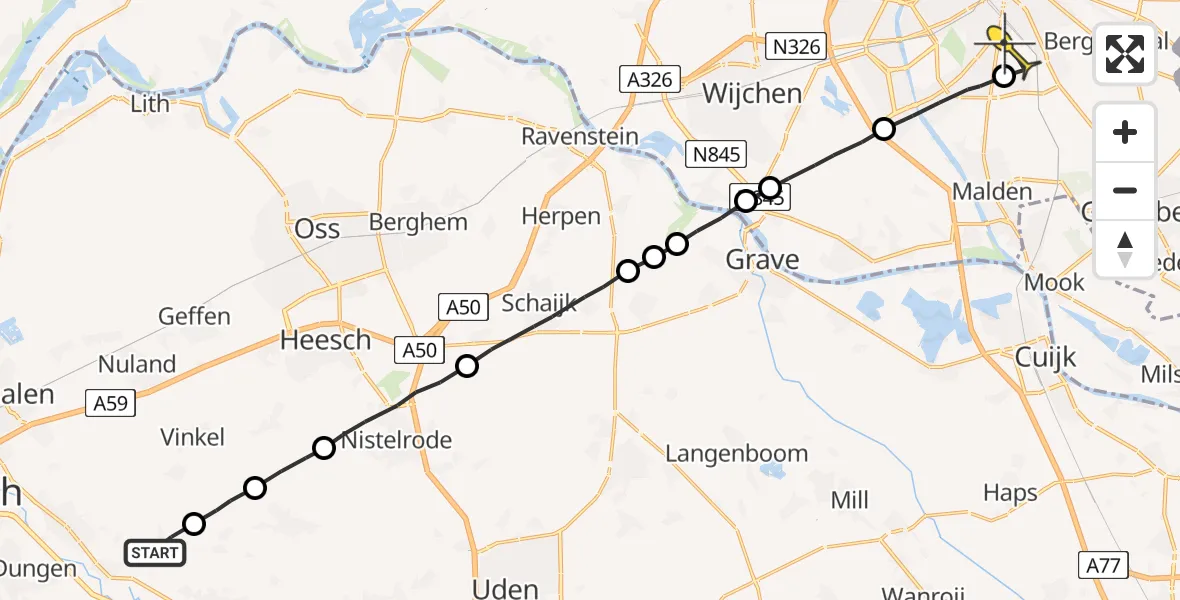 Routekaart van de vlucht: Lifeliner 3 naar Radboud Universitair Medisch Centrum