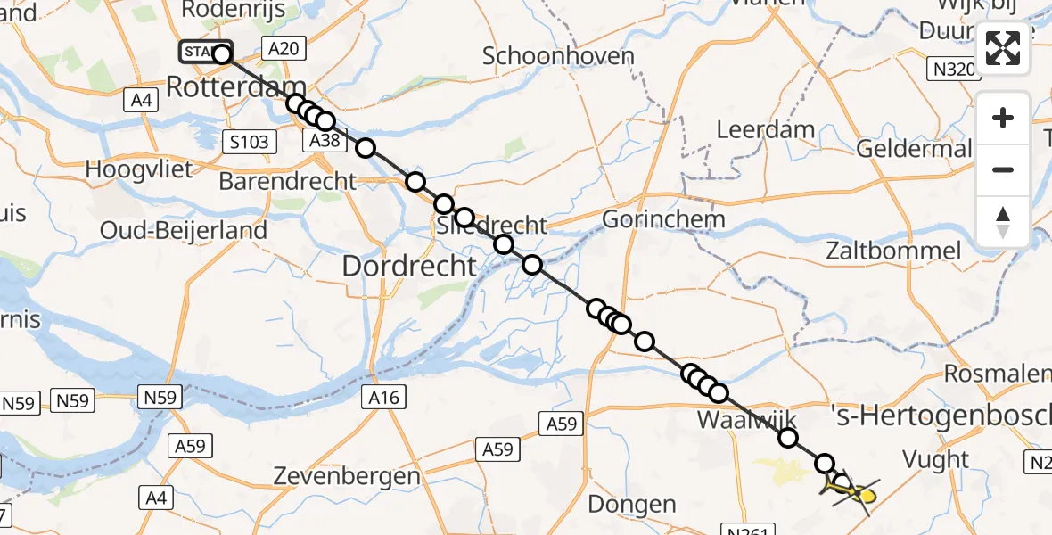 Routekaart van de vlucht: Lifeliner 2 naar Biezenmortel