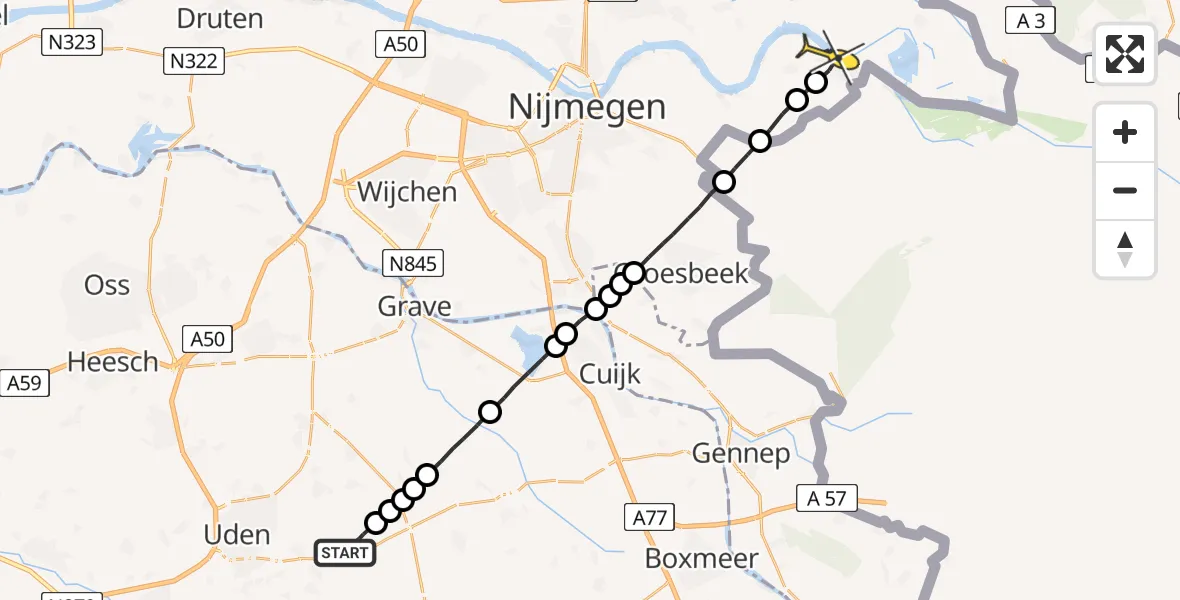 Routekaart van de vlucht: Lifeliner 3 naar Millingen aan de Rijn