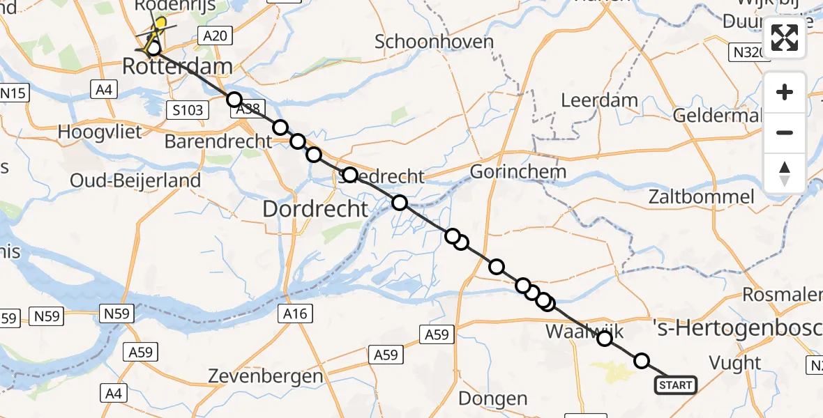 Routekaart van de vlucht: Lifeliner 2 naar Rotterdam The Hague Airport