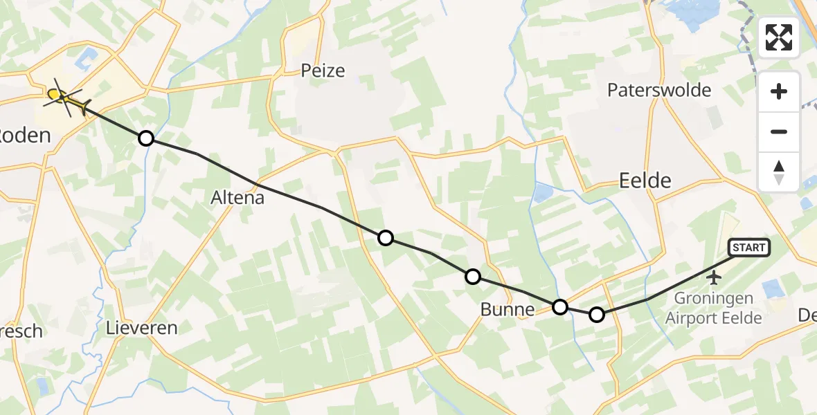 Routekaart van de vlucht: Traumaheli naar Roden