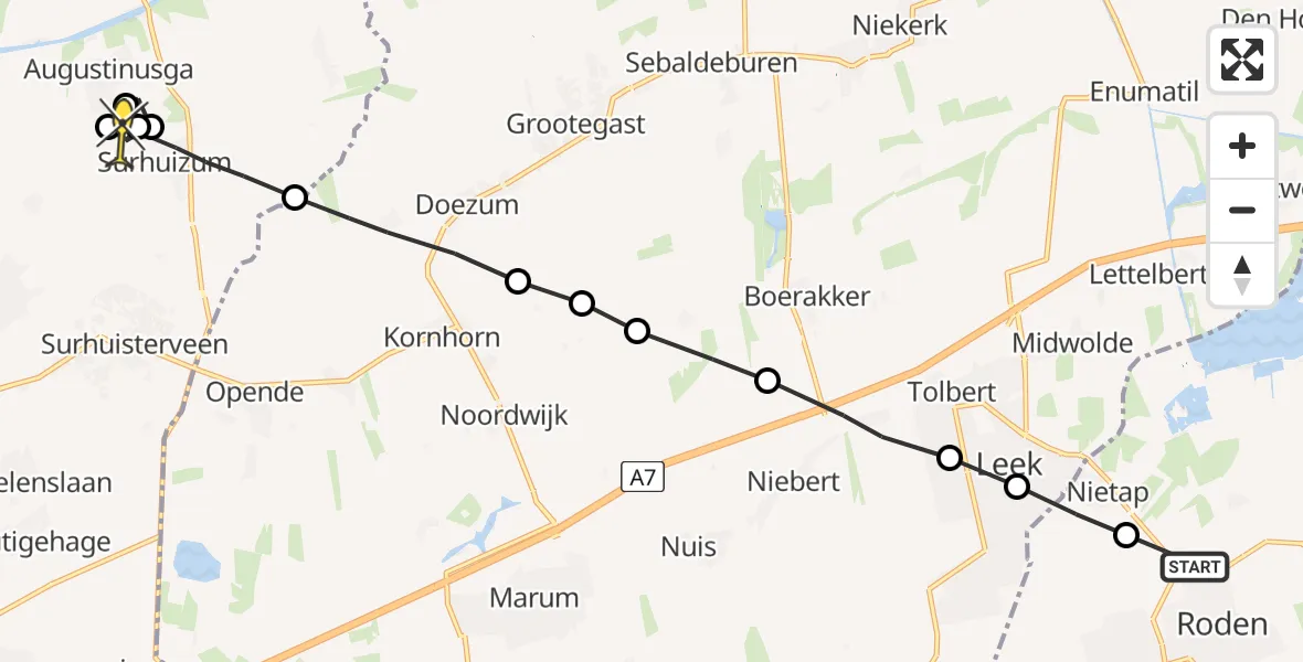 Routekaart van de vlucht: Lifeliner 4 naar Augustinusga