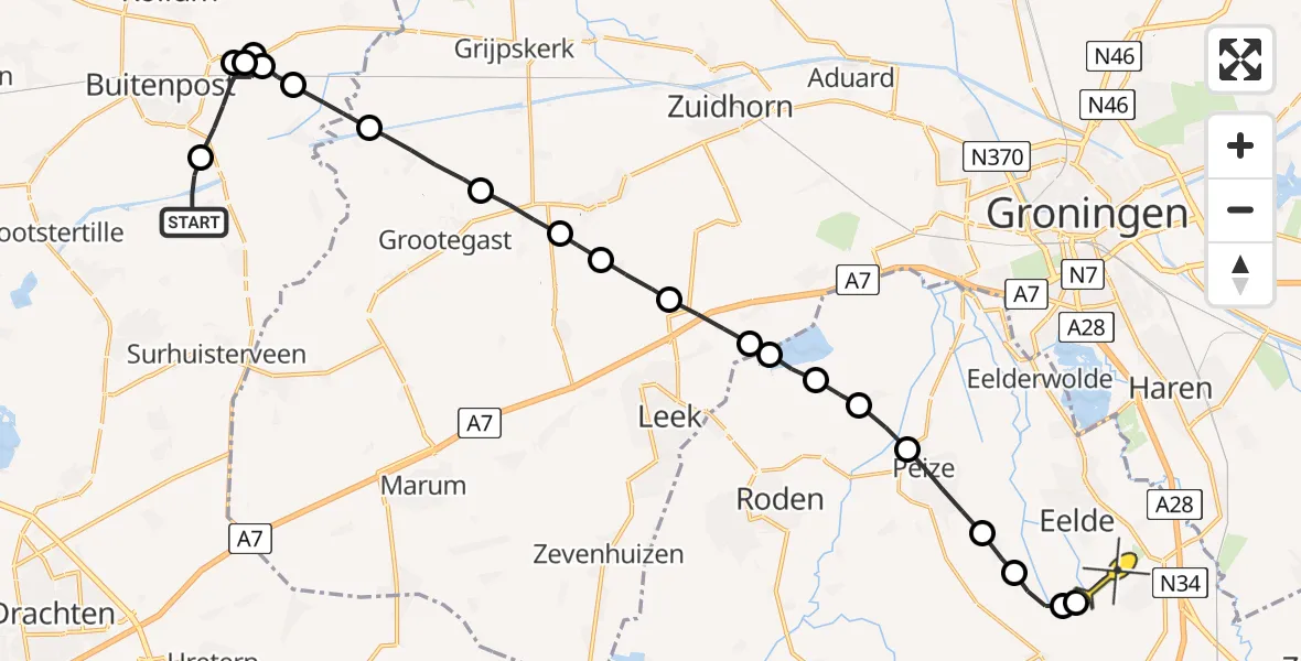 Routekaart van de vlucht: Lifeliner 4 naar Groningen Airport Eelde