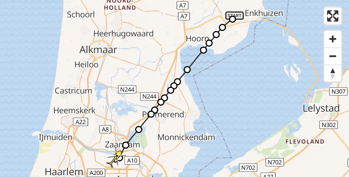 Routekaart van de vlucht: Lifeliner 1 naar Amsterdam Heliport