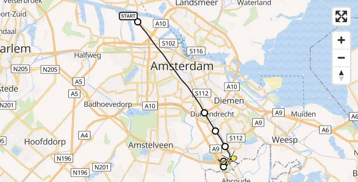 Routekaart van de vlucht: Lifeliner 1 naar Academisch Medisch Centrum (AMC)