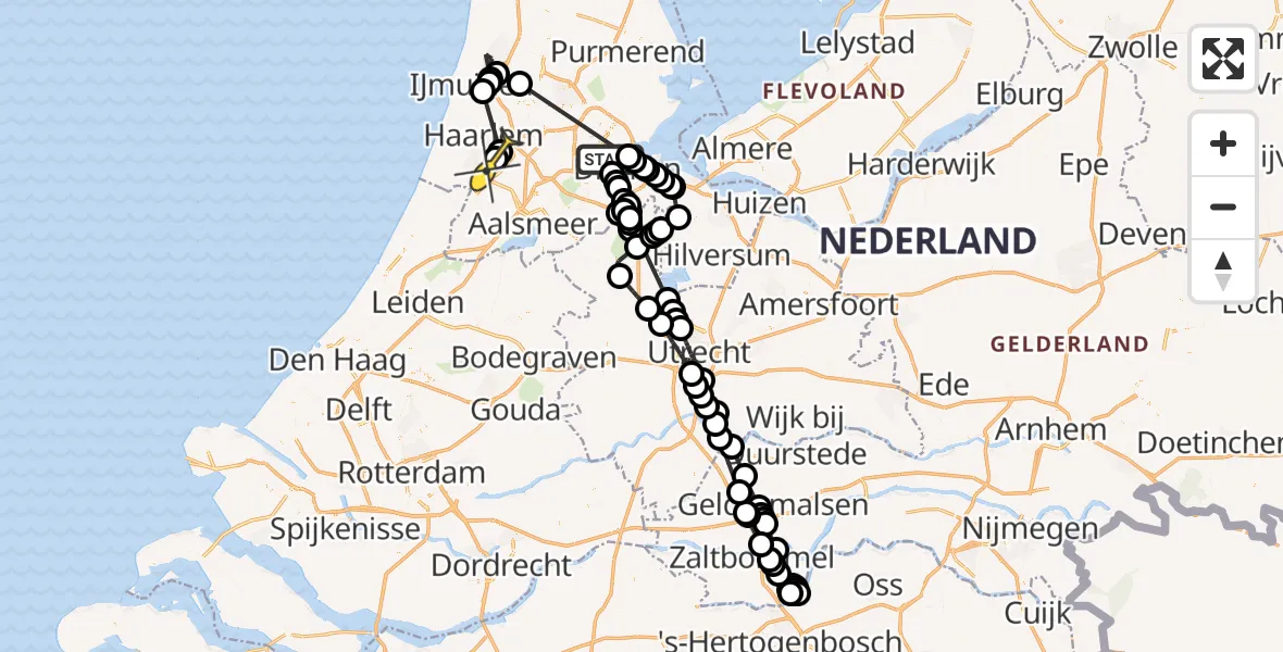 Routekaart van de vlucht: Politiehelikopter naar Haarlem