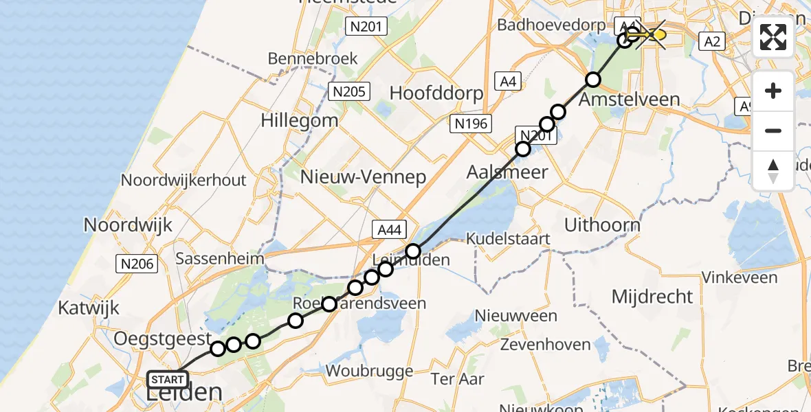 Routekaart van de vlucht: Lifeliner 1 naar VU Medisch Centrum Amsterdam