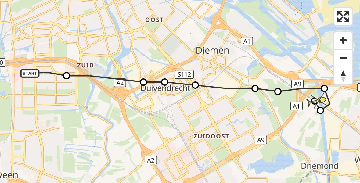 Routekaart van de vlucht: Lifeliner 1 naar Muiden