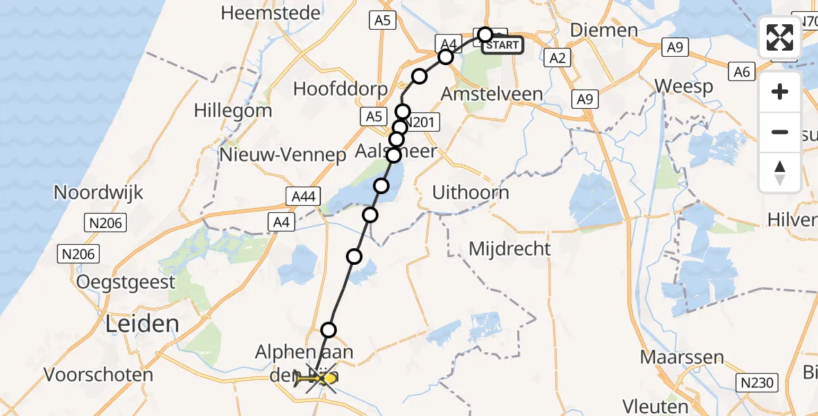 Routekaart van de vlucht: Lifeliner 1 naar Alphen aan den Rijn