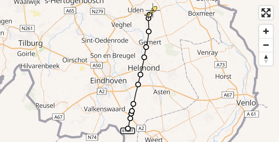 Routekaart van de vlucht: Lifeliner 3 naar Vliegbasis Volkel