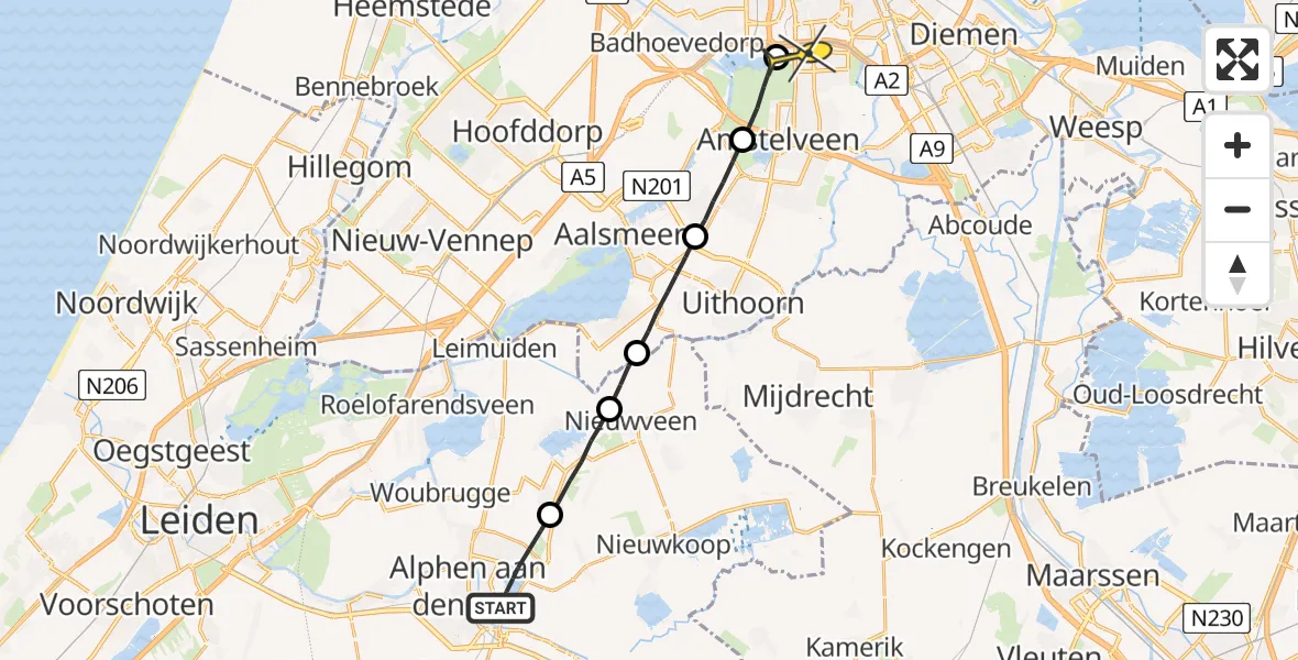 Routekaart van de vlucht: Lifeliner 1 naar VU Medisch Centrum Amsterdam