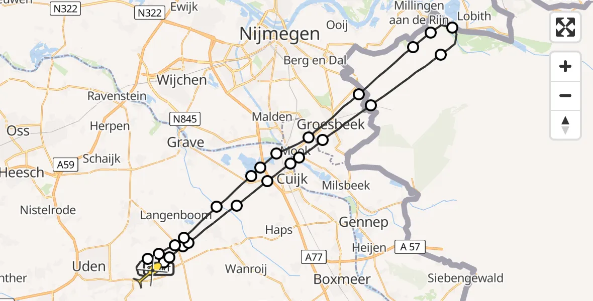 Routekaart van de vlucht: Lifeliner 3 naar Vliegbasis Volkel