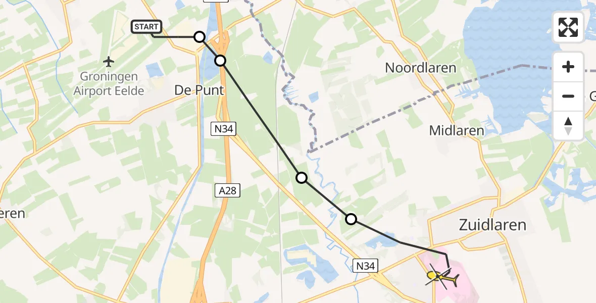 Routekaart van de vlucht: Lifeliner 4 naar Zuidlaren