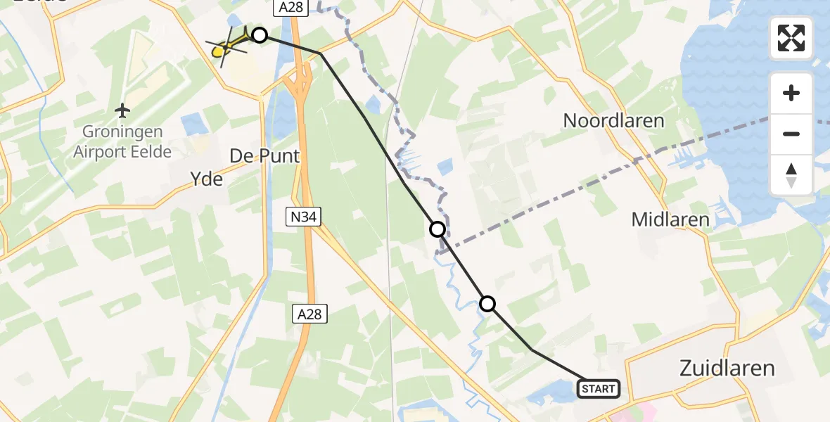 Routekaart van de vlucht: Lifeliner 4 naar Eelde