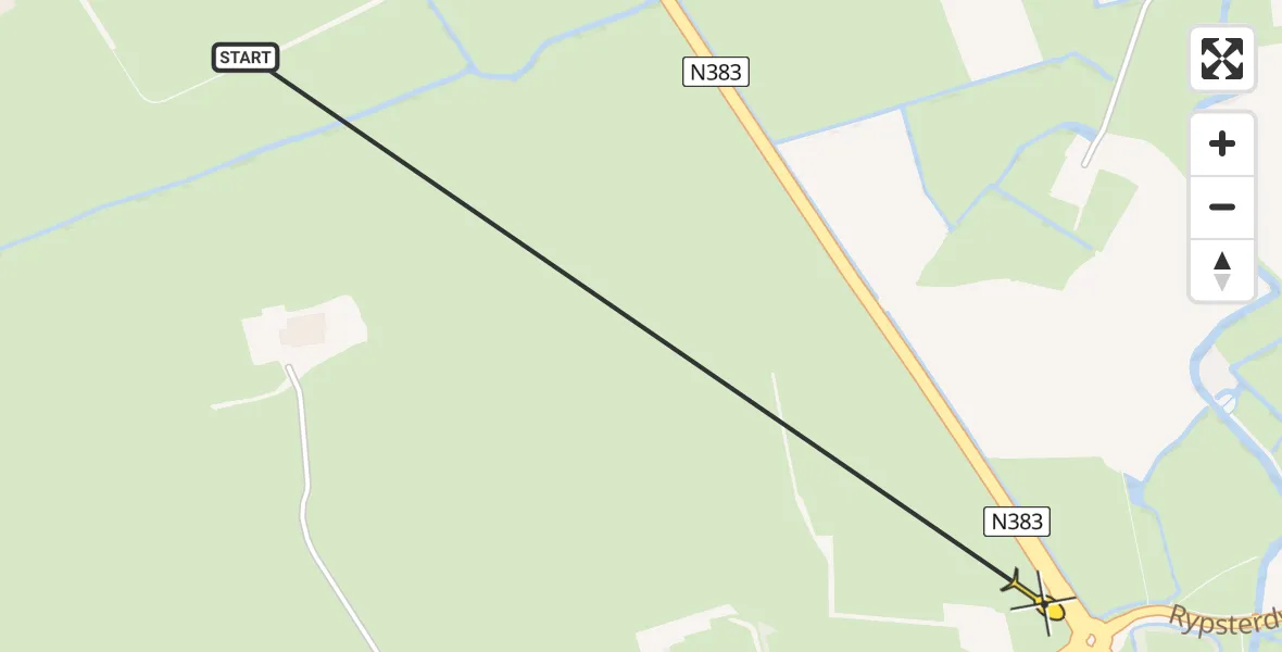 Routekaart van de vlucht: Ambulancehelikopter naar Marsum
