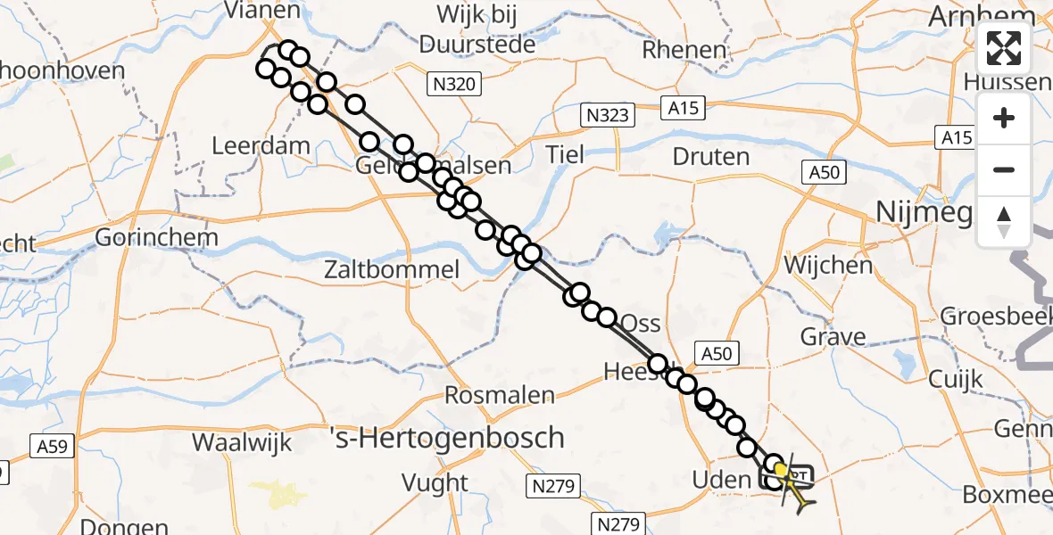 Routekaart van de vlucht: Lifeliner 3 naar Vliegbasis Volkel