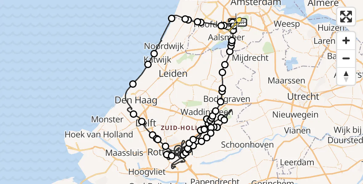 Routekaart van de vlucht: Politieheli naar Schiphol