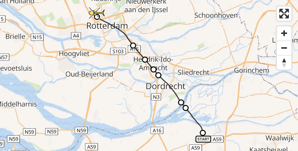 Routekaart van de vlucht: Lifeliner 2 naar Rotterdam The Hague Airport