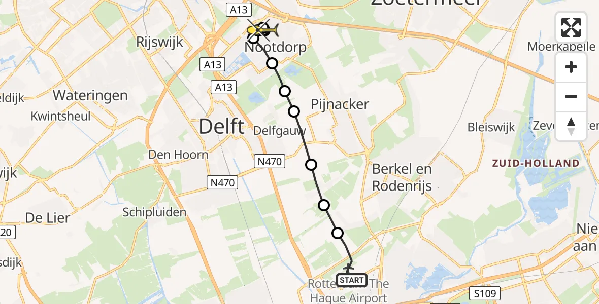 Routekaart van de vlucht: Lifeliner 2 naar Nootdorp