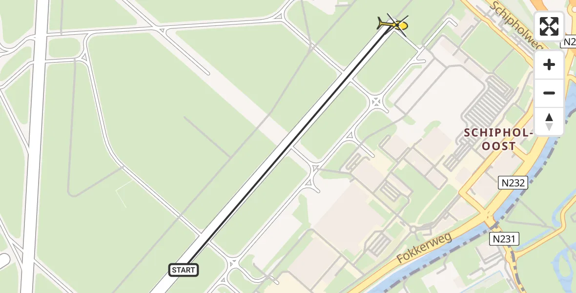 Routekaart van de vlucht: Politiehelikopter naar Schiphol