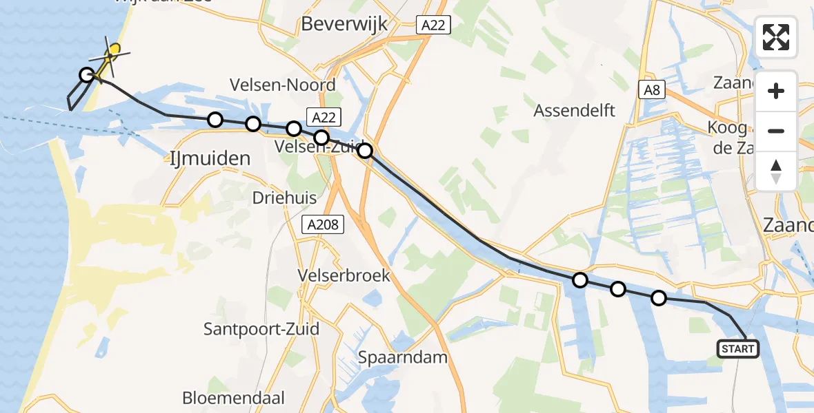 Routekaart van de vlucht: Lifeliner 1 naar Velsen-Noord