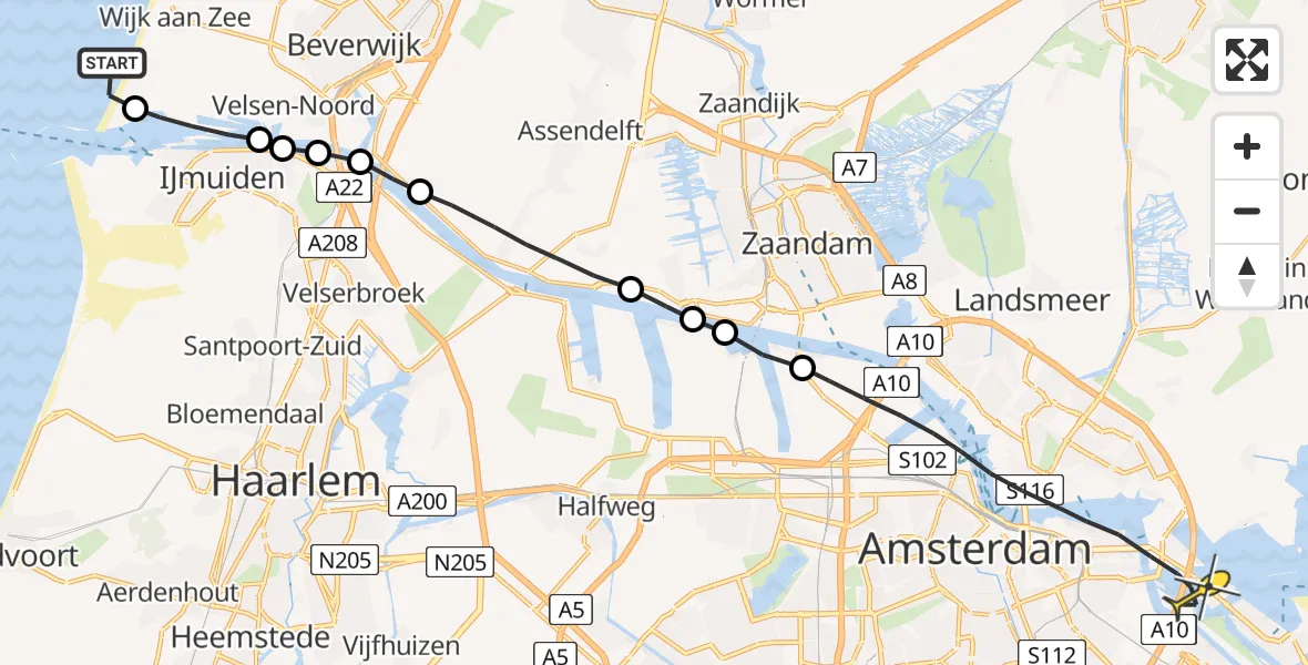 Routekaart van de vlucht: Lifeliner 1 naar Amsterdam