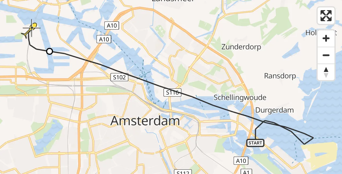 Routekaart van de vlucht: Lifeliner 1 naar Amsterdam Heliport