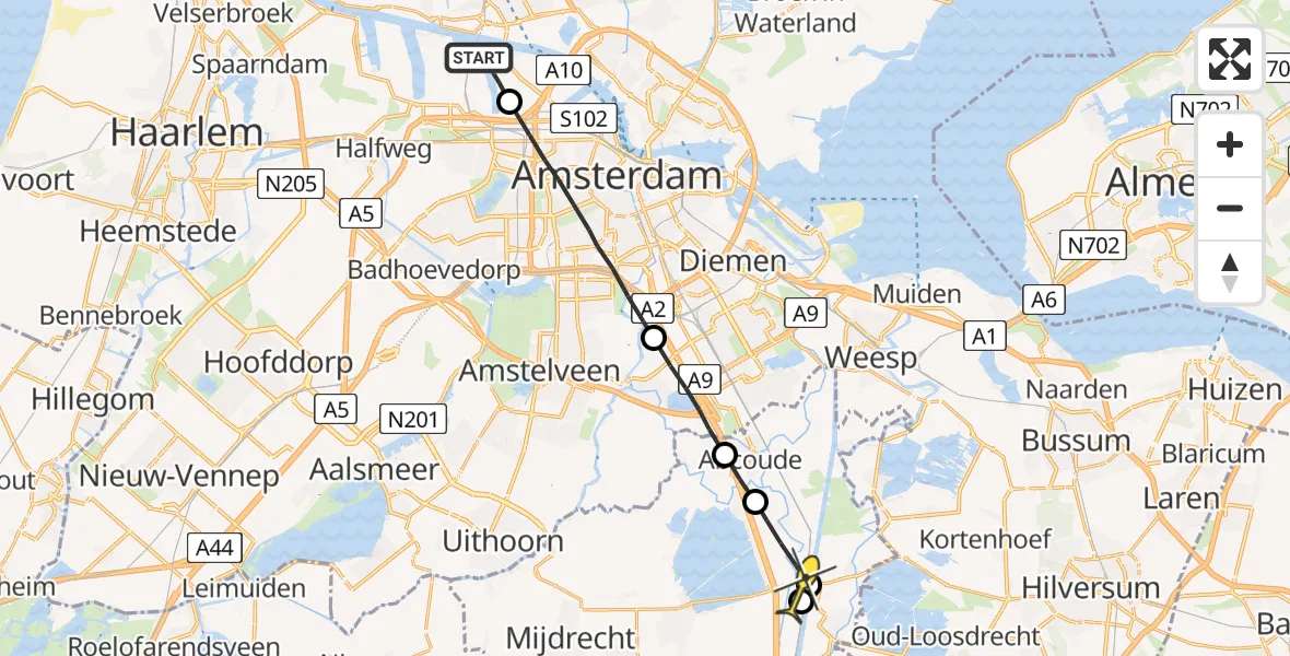 Routekaart van de vlucht: Lifeliner 1 naar Loenersloot