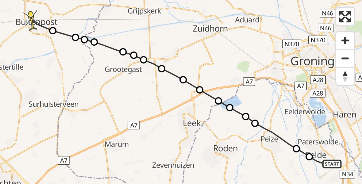 Routekaart van de vlucht: Lifeliner 4 naar Buitenpost