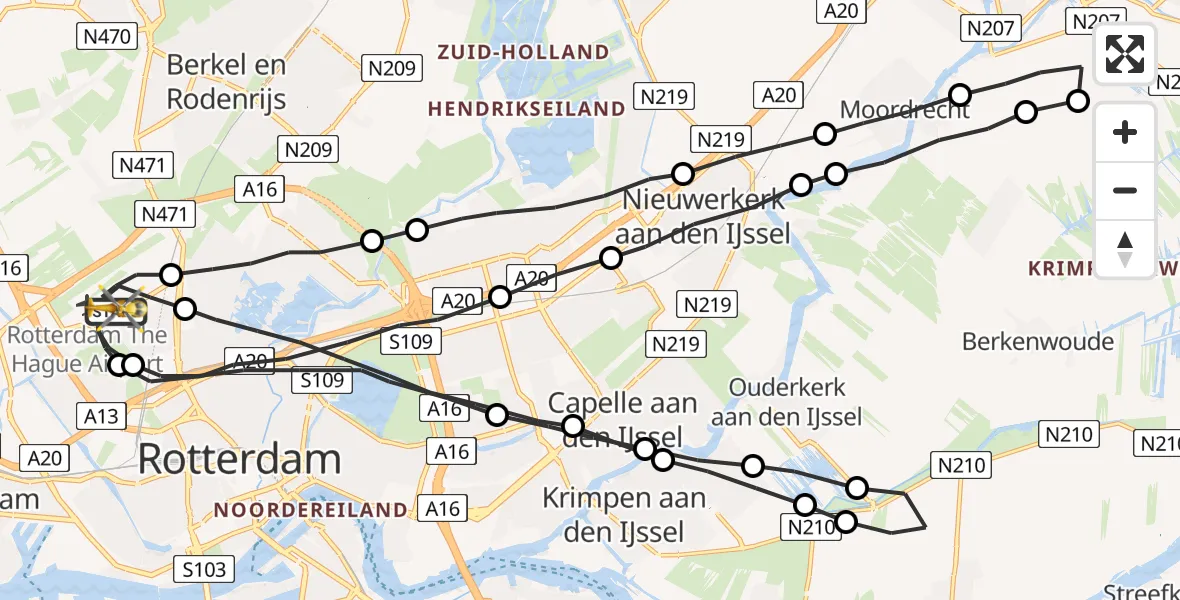 Vluchtroute Traumahelikopter Rotterdam The Hague Airport - Rotterdam The Hague Airport, 21 mei 2023, 14:18