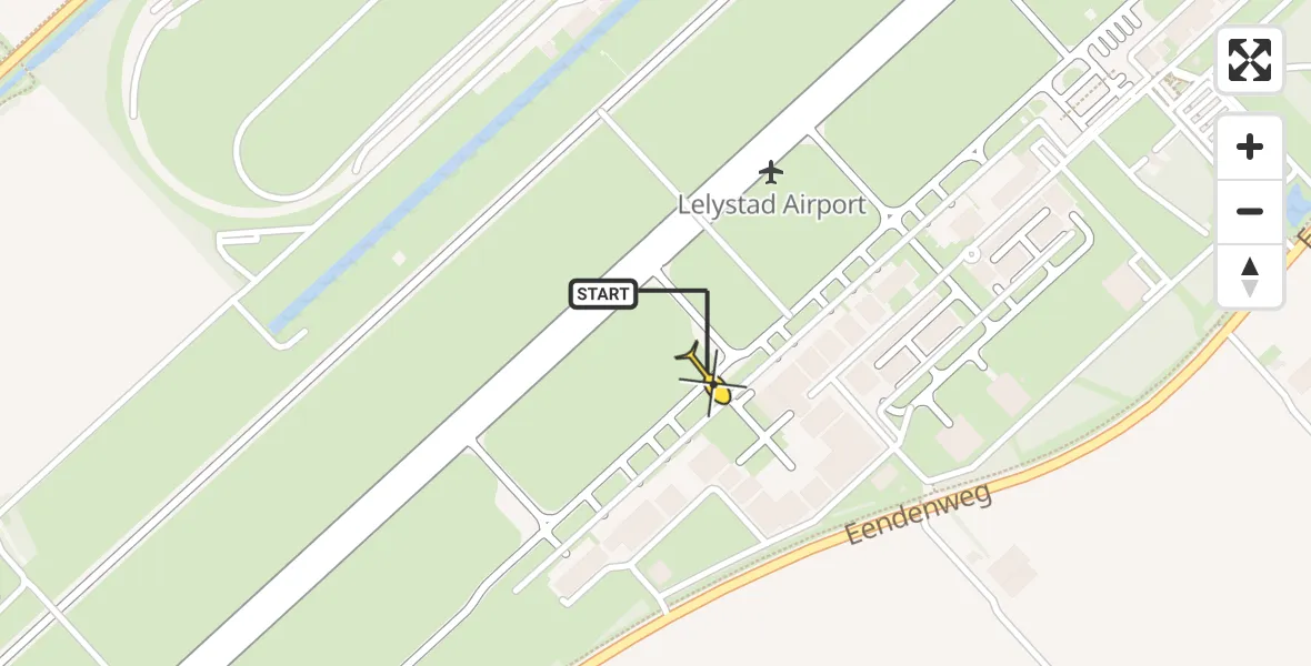 Vluchtroute Traumahelikopter van Lelystad Airport naar Lelystad Airport