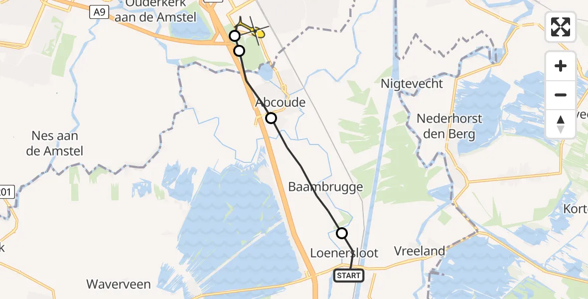 Routekaart van de vlucht: Lifeliner 1 naar Academisch Medisch Centrum (AMC)