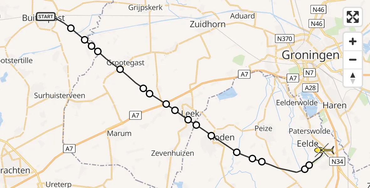 Routekaart van de vlucht: Lifeliner 4 naar Groningen Airport Eelde