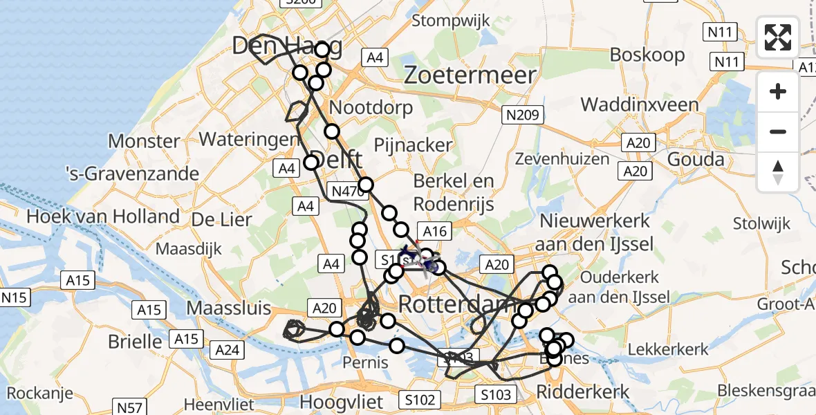 Vluchtroute Politiehelikopter Rotterdam The Hague Airport - Rotterdam The Hague Airport, 21 mei 2023, 15:00