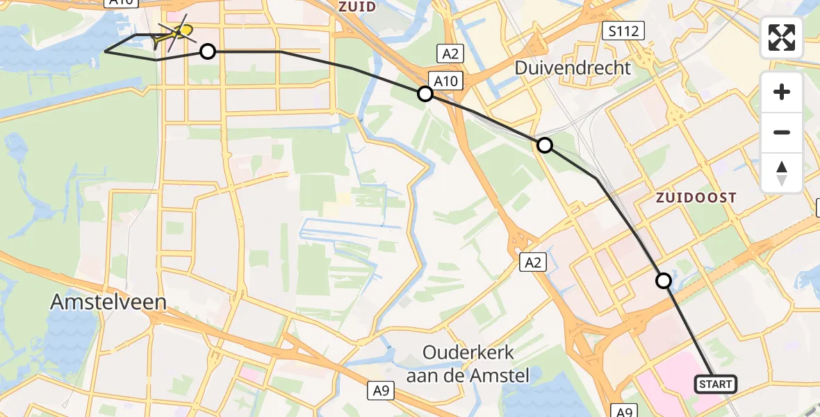 Routekaart van de vlucht: Lifeliner 1 naar VU Medisch Centrum Amsterdam