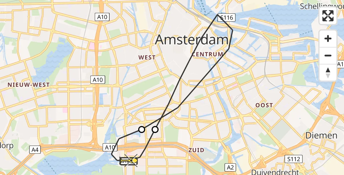 Routekaart van de vlucht: Lifeliner 1 naar VU Medisch Centrum Amsterdam