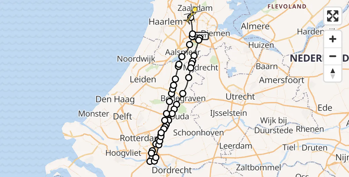 Routekaart van de vlucht: Lifeliner 1 naar Amsterdam Heliport