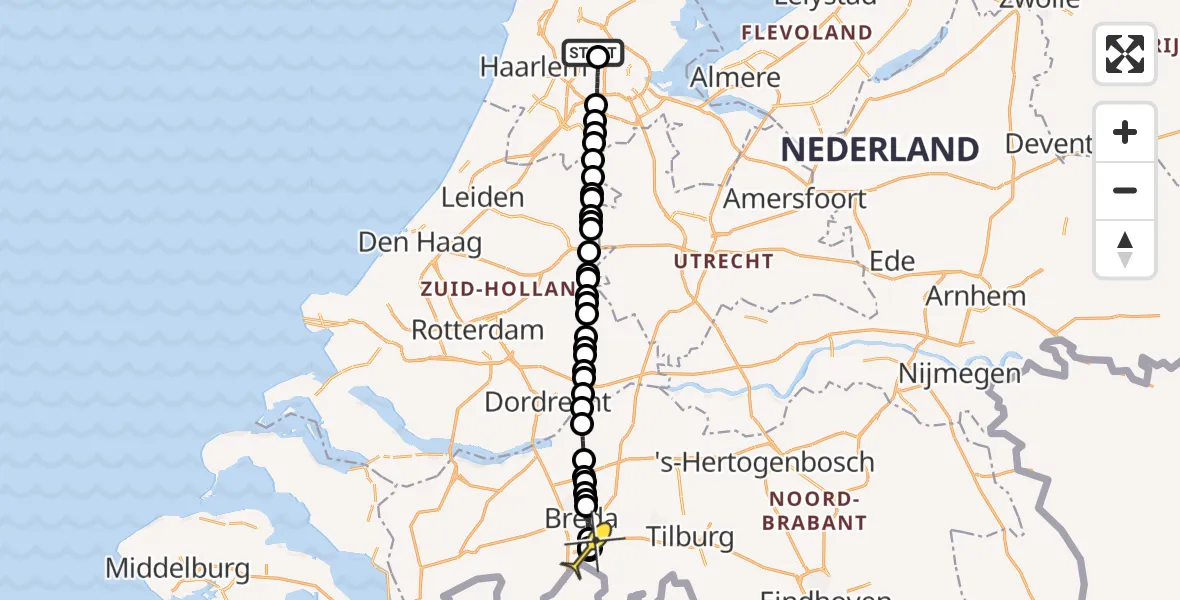 Routekaart van de vlucht: Lifeliner 1 naar Ulvenhout